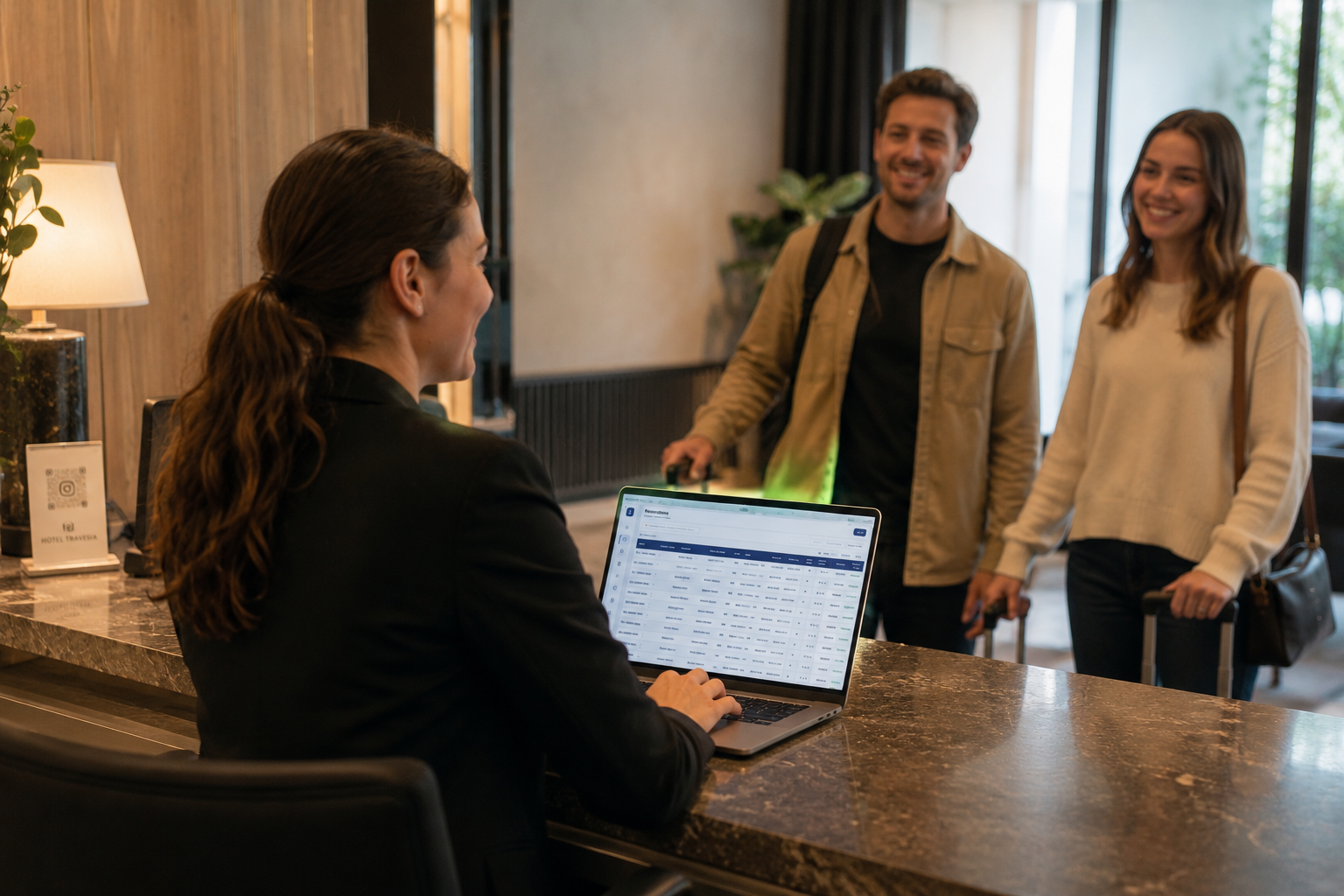 Recepción de un hotel utilizando Pilcore para gestionar reservas